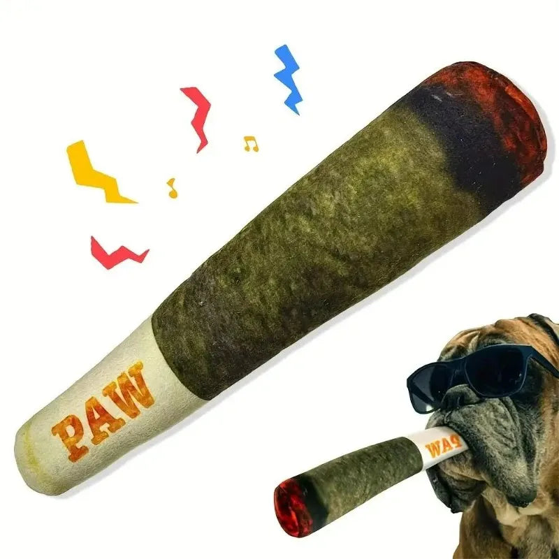 Interactive Squeaky Dog Toy – Cigar-Shaped Plush Chew Toy