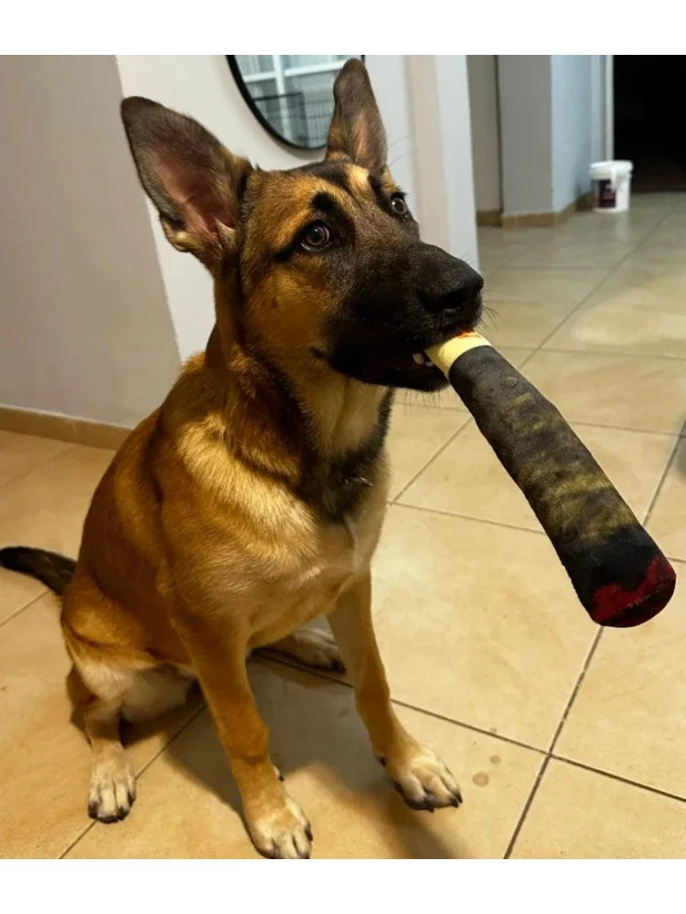 Interactive Squeaky Dog Toy – Cigar-Shaped Plush Chew Toy