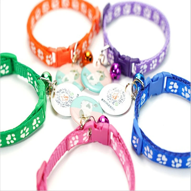 Cat & Dog Bell Paw Print Collar