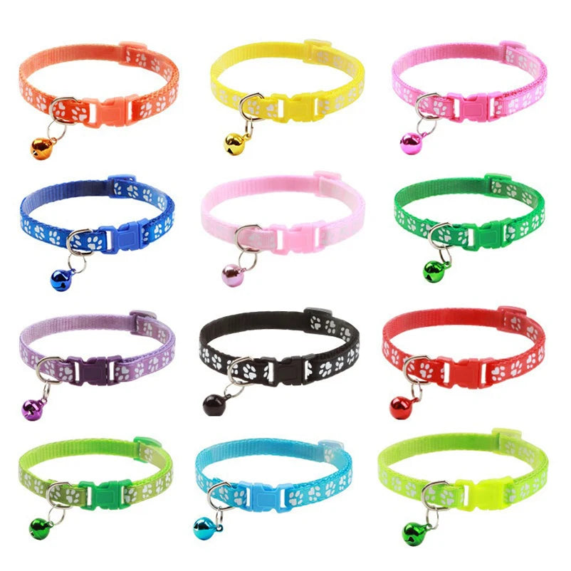 Cat & Dog Bell Paw Print Collar