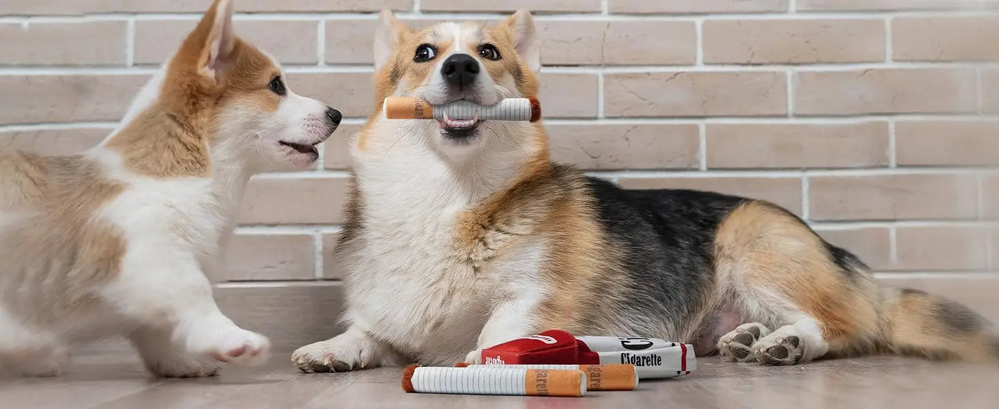 Funny Plush Cigarette Dog Toy – Single or Full Pack Kit