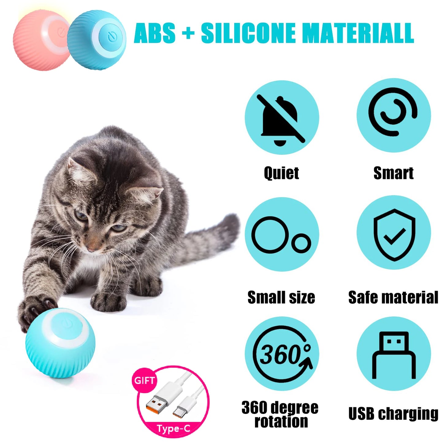 Interactive Cat Toys Ball, Automatic 360° Self-Rotating Rolling Ball