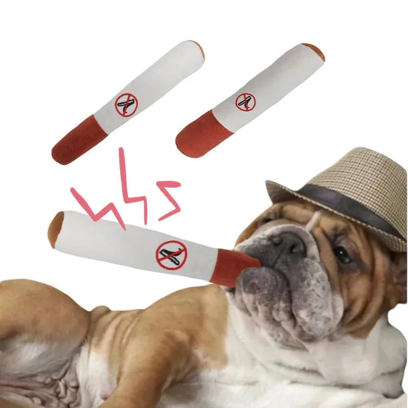 Interactive Squeaky Dog Toy – Cigar-Shaped Plush Chew Toy